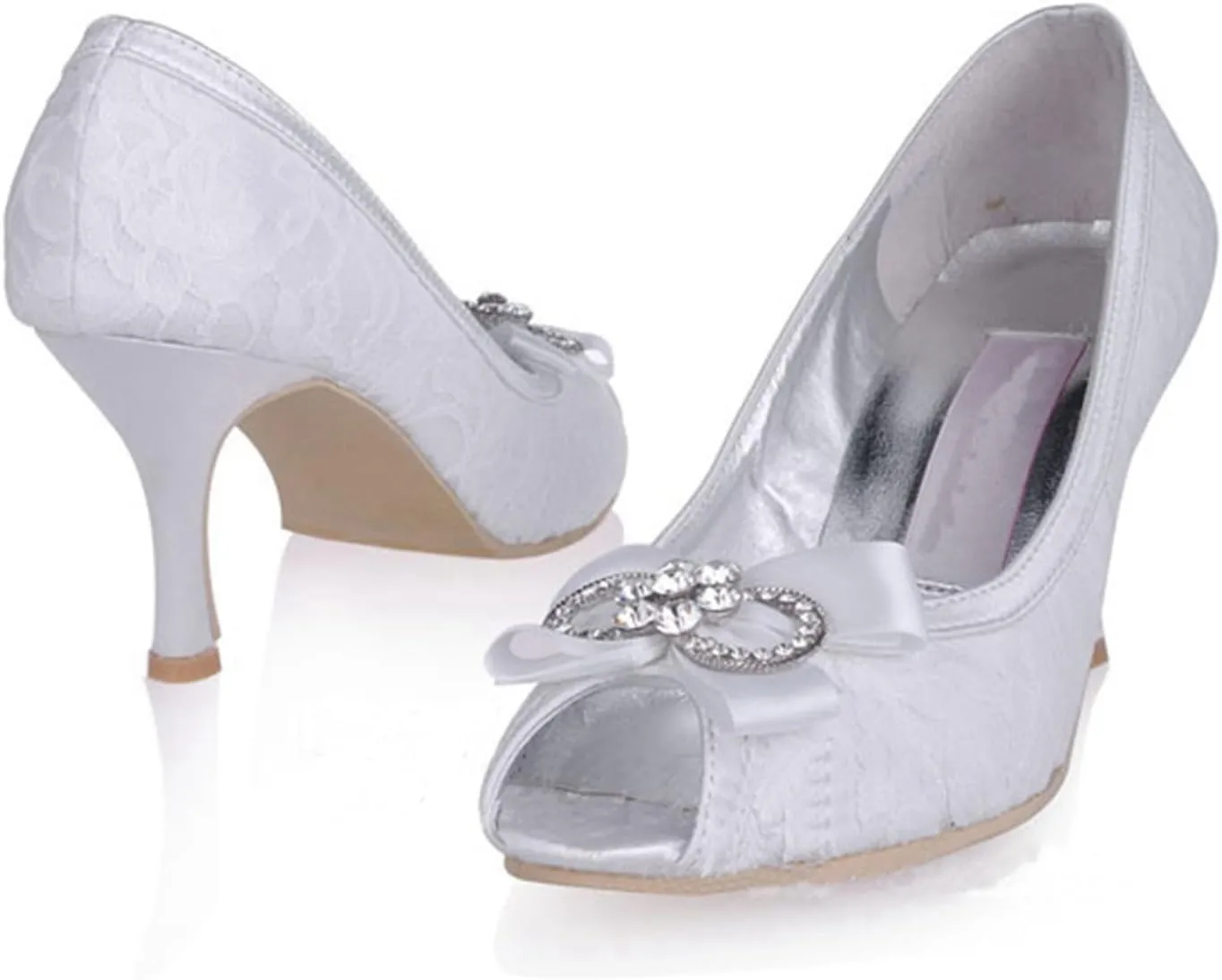 Minishion Womens MZ565 Peep Toe High Heel Rhinestone Bridal Wedding Satin Shoes Sandals