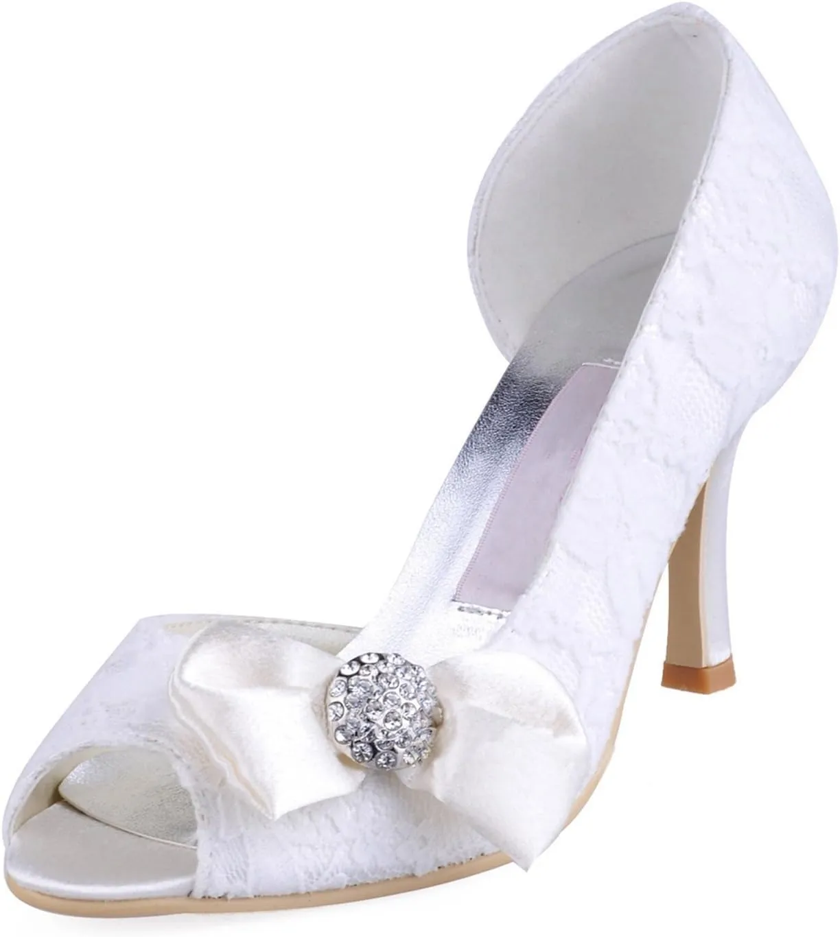 Minishion Womens MZ570 Peep Toe High Heel Bowknot Lace Bridal Wedding Shoes Sandals