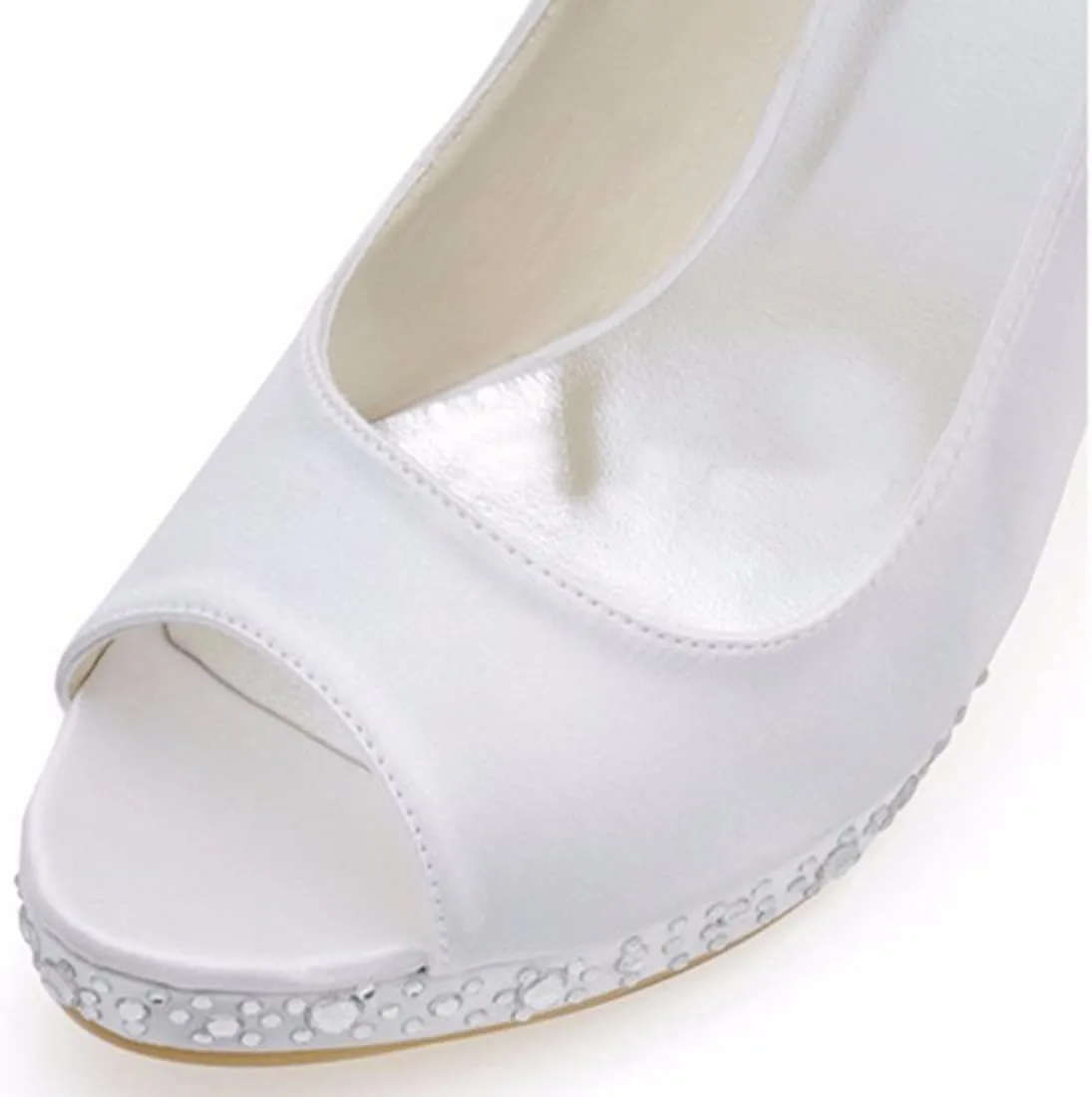 Minishion Women's Peep Toe Crystals Stiletto High Heel Satin Bridal Wedding Sandals