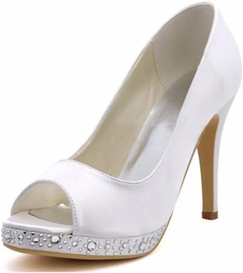 Minishion Women's Peep Toe Crystals Stiletto High Heel Satin Bridal Wedding Sandals