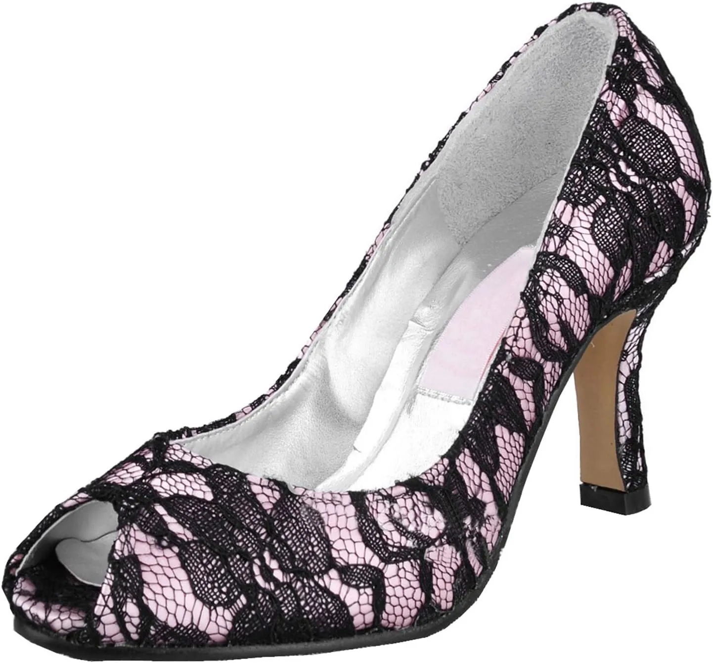 Minishion Womens Peep Toe High Heel Leopard Lace Bridal Shoes Sandals