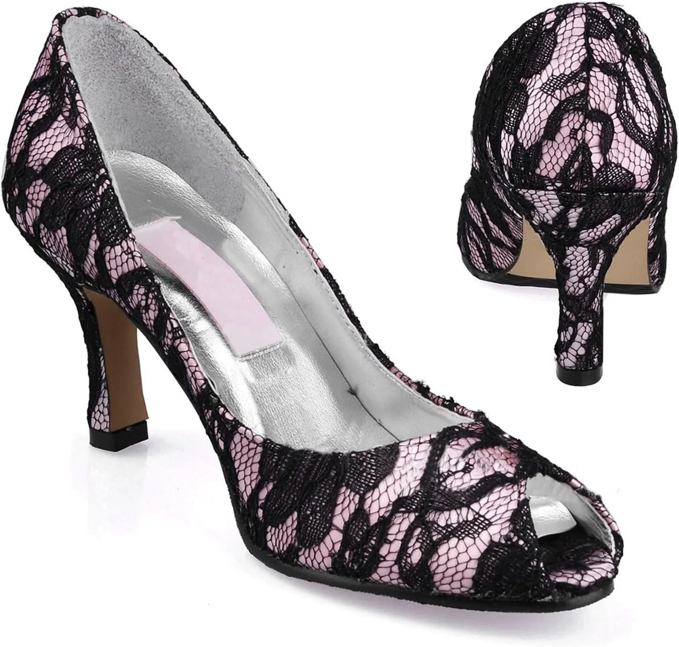 Minishion Womens Peep Toe High Heel Leopard Lace Bridal Shoes Sandals