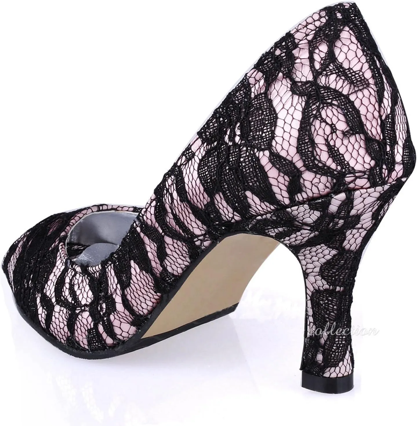 Minishion Womens Peep Toe High Heel Leopard Lace Bridal Shoes Sandals