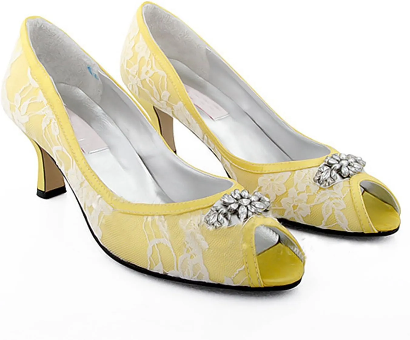 Minishion Womens Peep Toe Kitten Heel Flower Lace Bridal Wedding Shoes Sandals