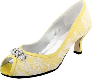 Minishion Womens Peep Toe Kitten Heel Flower Lace Bridal Wedding Shoes Sandals