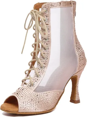Minishion Womens Rhinestones Ballroom Dance Shoes Fashion Party Prom Ankle Boots
