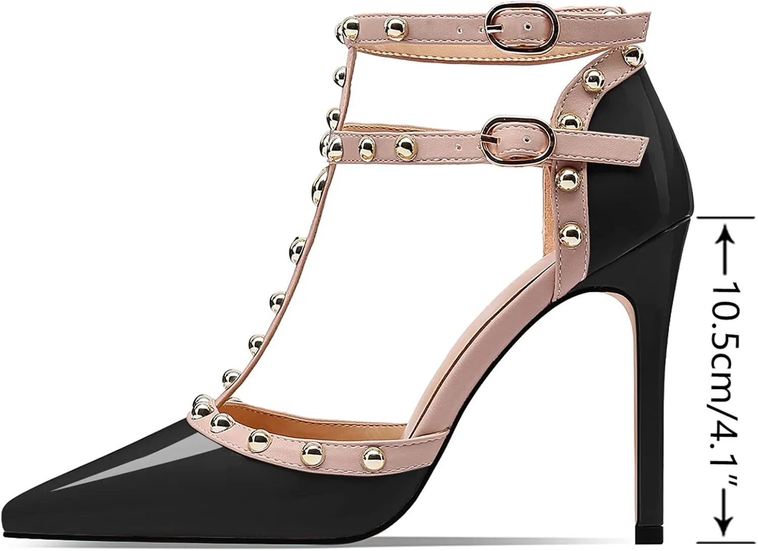 MIRAAZZURRA Women Heeled Sandals Rivet Studded High Heels Stiletto T-Strap Pointed Toe Slip On Bridal Pumps for Women