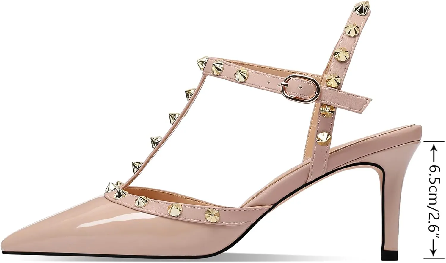 MIRAAZZURRA Women Heeled Sandals Rivet Studded T-Strap Wedding Shoes Stiletto High Heels Pointed Toe Slip On Bridal Pumps for Women