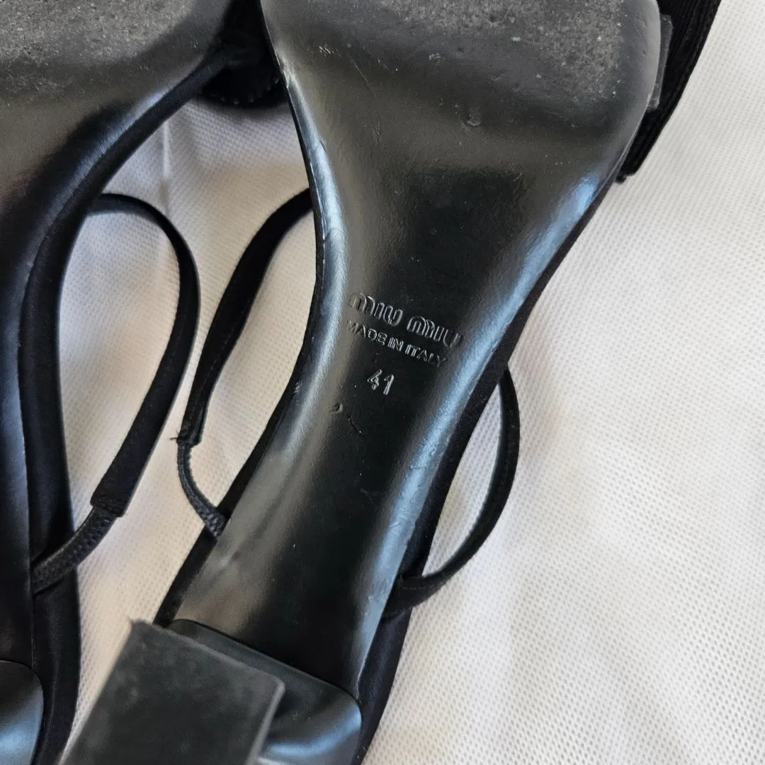 Miu Miu Satin crystal bow sandals. 41