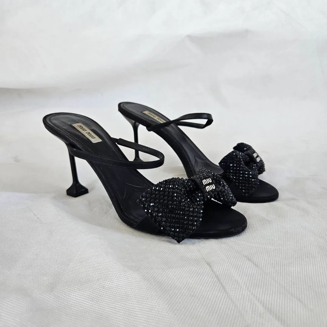 Miu Miu Satin crystal bow sandals. 41
