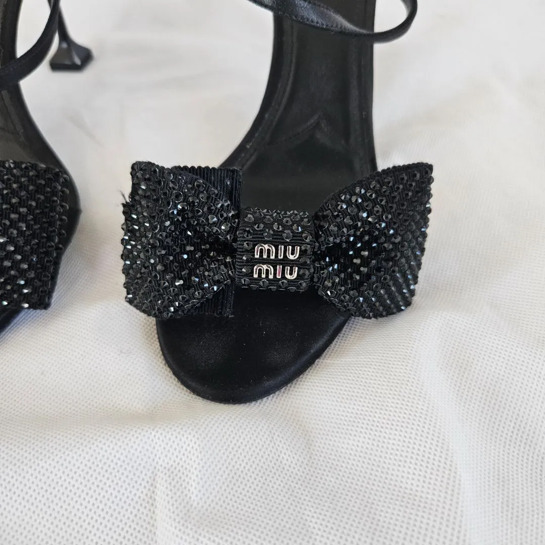 Miu Miu Satin crystal bow sandals. 41