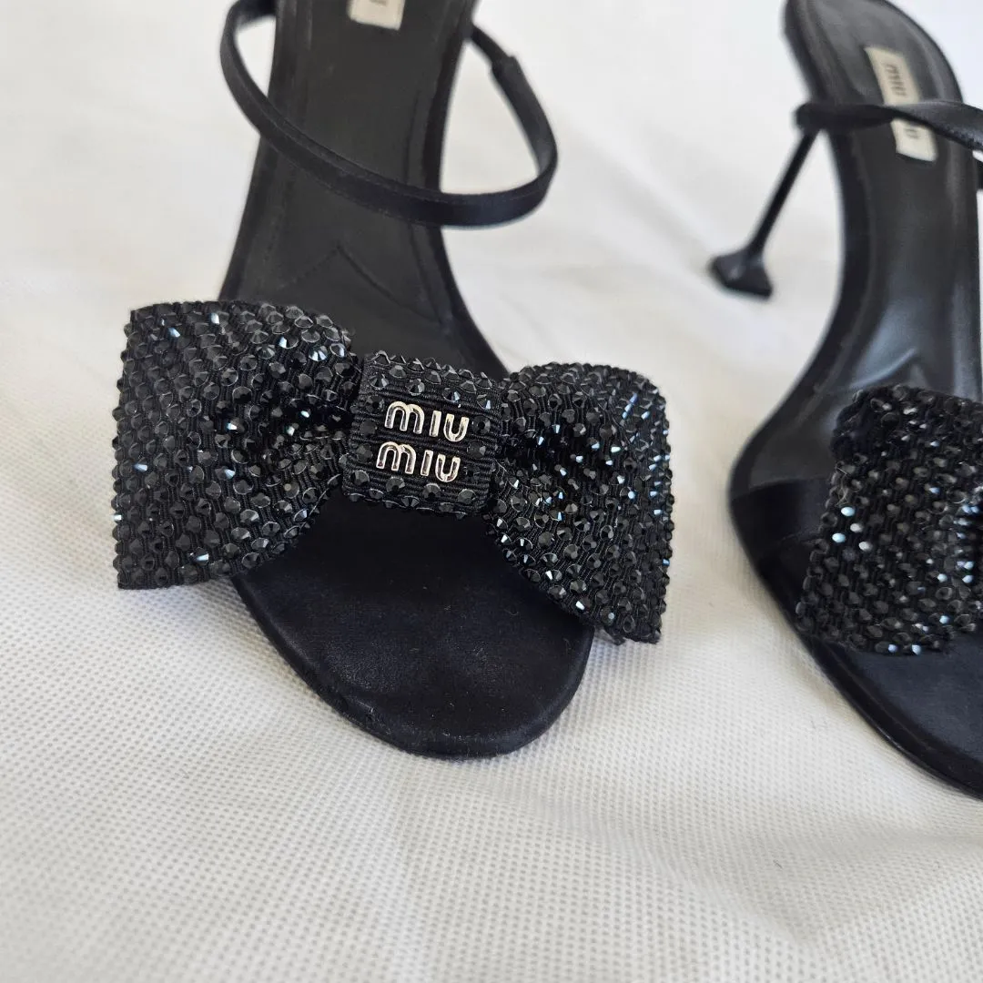 Miu Miu Satin crystal bow sandals. 41