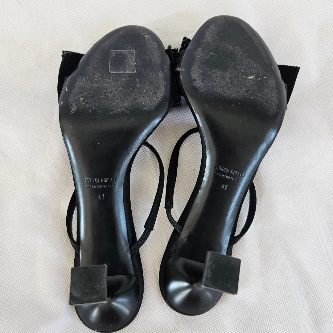 Miu Miu Satin crystal bow sandals. 41