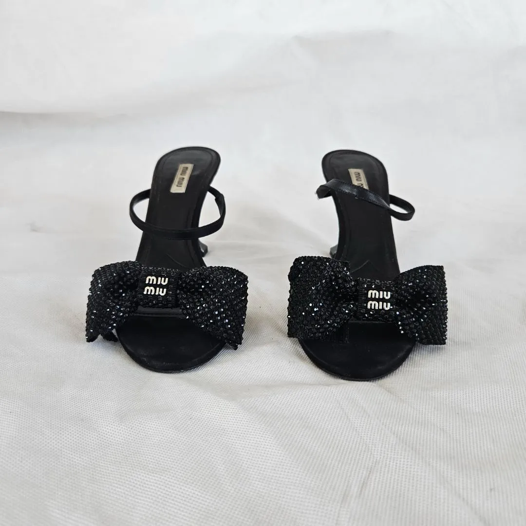 Miu Miu Satin crystal bow sandals. 41
