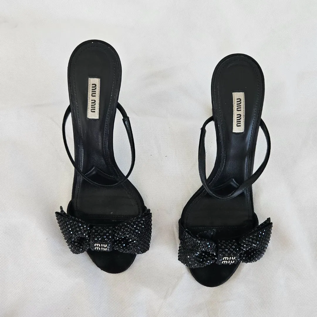Miu Miu Satin crystal bow sandals. 41