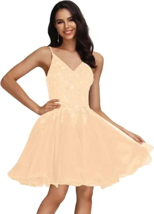 MllesReve Tulle Homecoming Dresses Teens Lace Beaded Party Dress Juniors Short Prom Dresses
