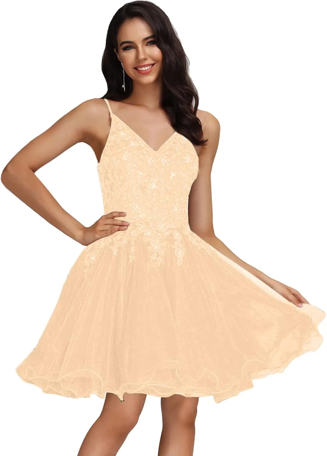 MllesReve Tulle Homecoming Dresses Teens Lace Beaded Party Dress Juniors Short Prom Dresses