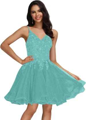 MllesReve Tulle Homecoming Dresses Teens Lace Beaded Party Dress Juniors Short Prom Dresses