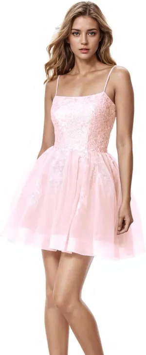 MllesReve Tulle Homecoming Dresses Teens Lace Beaded Party Dress Juniors Short Prom Dresses