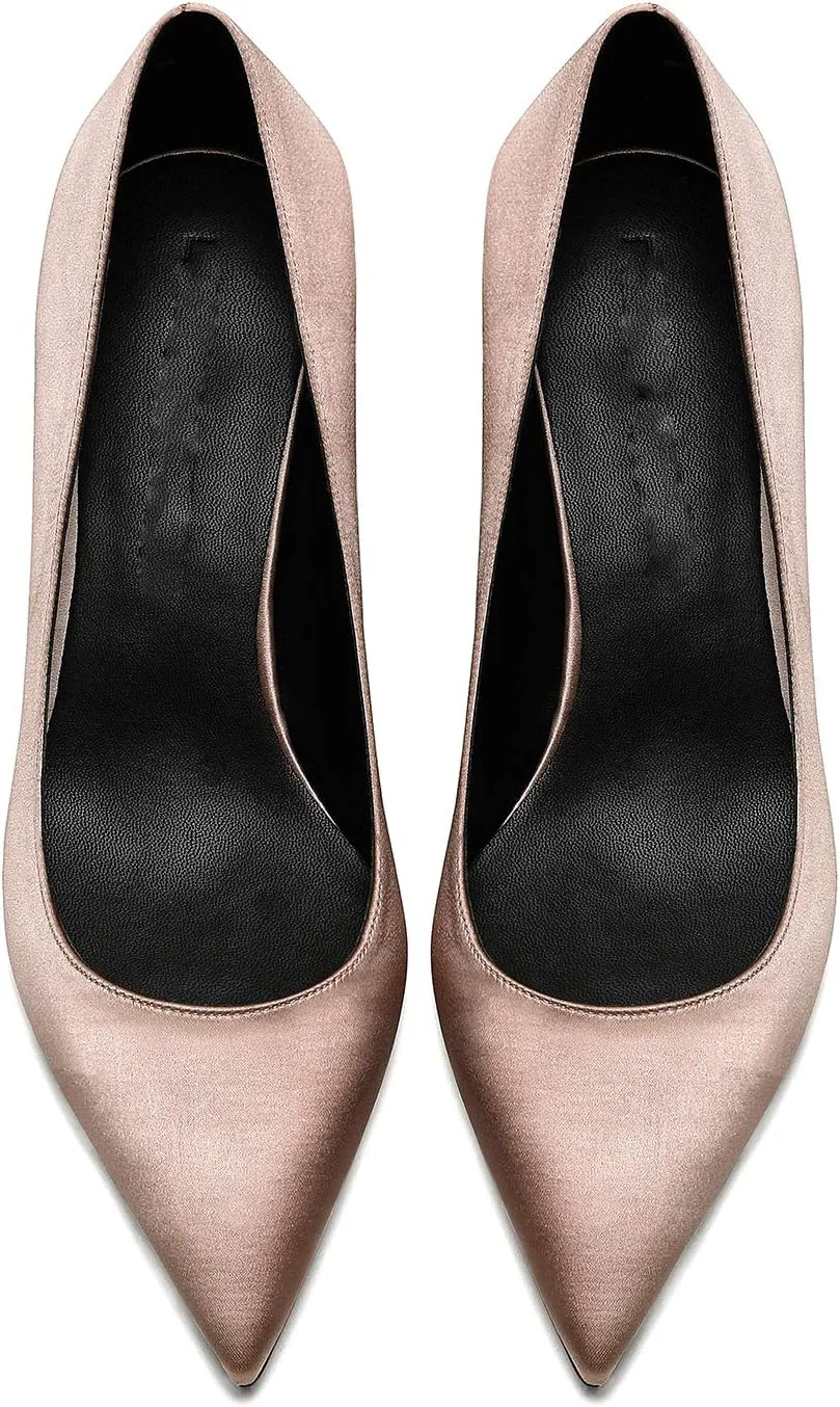 MOOMMO Kitten Heel Pumps Pointed Toe Satin Slip On 2 Inch Mid Heel Dress Shoes Classic Work Pumps for Office Ladies Wedding Bridal Party 4-13 M US