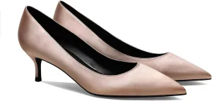 MOOMMO Kitten Heel Pumps Pointed Toe Satin Slip On 2 Inch Mid Heel Dress Shoes Classic Work Pumps for Office Ladies Wedding Bridal Party 4-13 M US