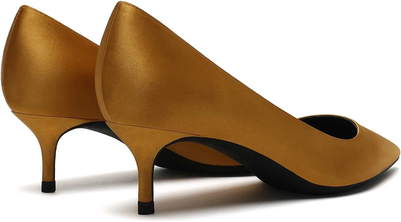 MOOMMO Kitten Heel Pumps Pointed Toe Satin Slip On 2 Inch Mid Heel Dress Shoes Classic Work Pumps for Office Ladies Wedding Bridal Party 4-13 M US