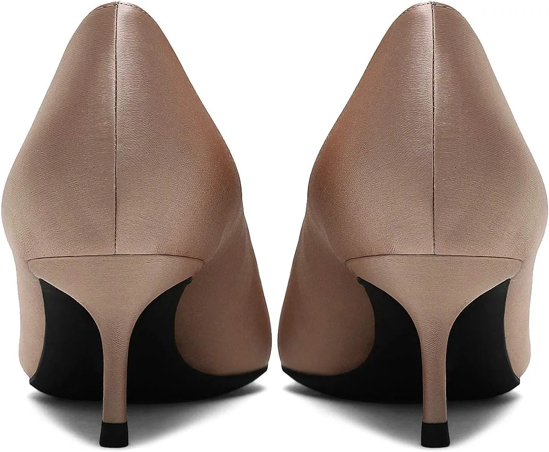 MOOMMO Kitten Heel Pumps Pointed Toe Satin Slip On 2 Inch Mid Heel Dress Shoes Classic Work Pumps for Office Ladies Wedding Bridal Party 4-13 M US