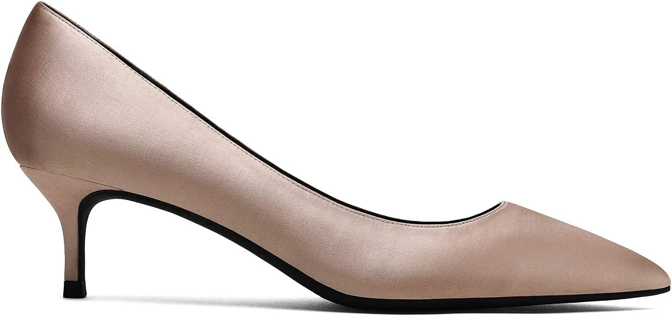MOOMMO Kitten Heel Pumps Pointed Toe Satin Slip On 2 Inch Mid Heel Dress Shoes Classic Work Pumps for Office Ladies Wedding Bridal Party 4-13 M US