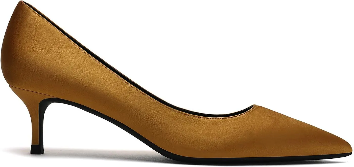 MOOMMO Kitten Heel Pumps Pointed Toe Satin Slip On 2 Inch Mid Heel Dress Shoes Classic Work Pumps for Office Ladies Wedding Bridal Party 4-13 M US