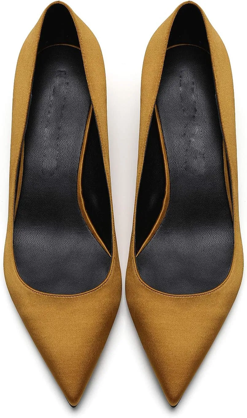 MOOMMO Kitten Heel Pumps Pointed Toe Satin Slip On 2 Inch Mid Heel Dress Shoes Classic Work Pumps for Office Ladies Wedding Bridal Party 4-13 M US