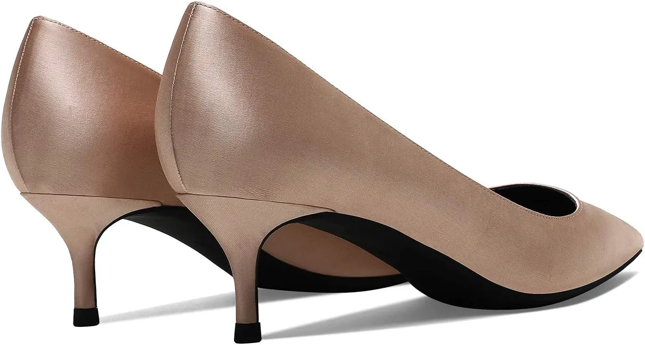 MOOMMO Kitten Heel Pumps Pointed Toe Satin Slip On 2 Inch Mid Heel Dress Shoes Classic Work Pumps for Office Ladies Wedding Bridal Party 4-13 M US