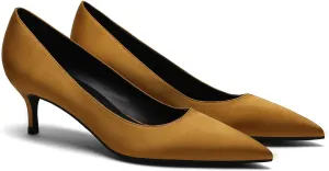 MOOMMO Kitten Heel Pumps Pointed Toe Satin Slip On 2 Inch Mid Heel Dress Shoes Classic Work Pumps for Office Ladies Wedding Bridal Party 4-13 M US