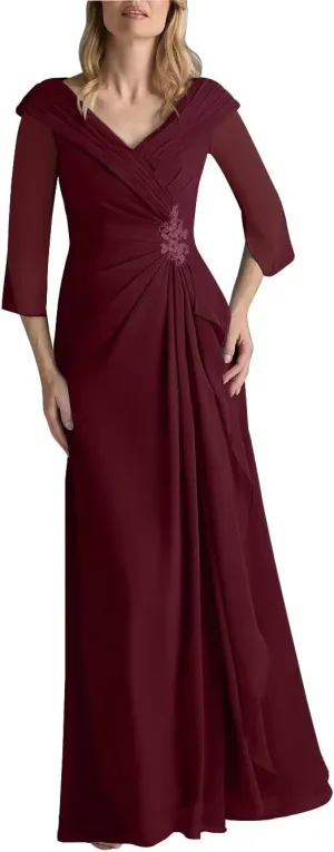 Mother of The Bride Dresses for Women V Neck Half Sleeves Chiffon A-line Long Formal Wedding Dresses 2025