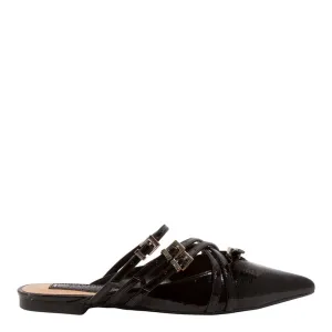 Mule Preto Verniz Glossy Santa Lolla Bico Fino Fivelas