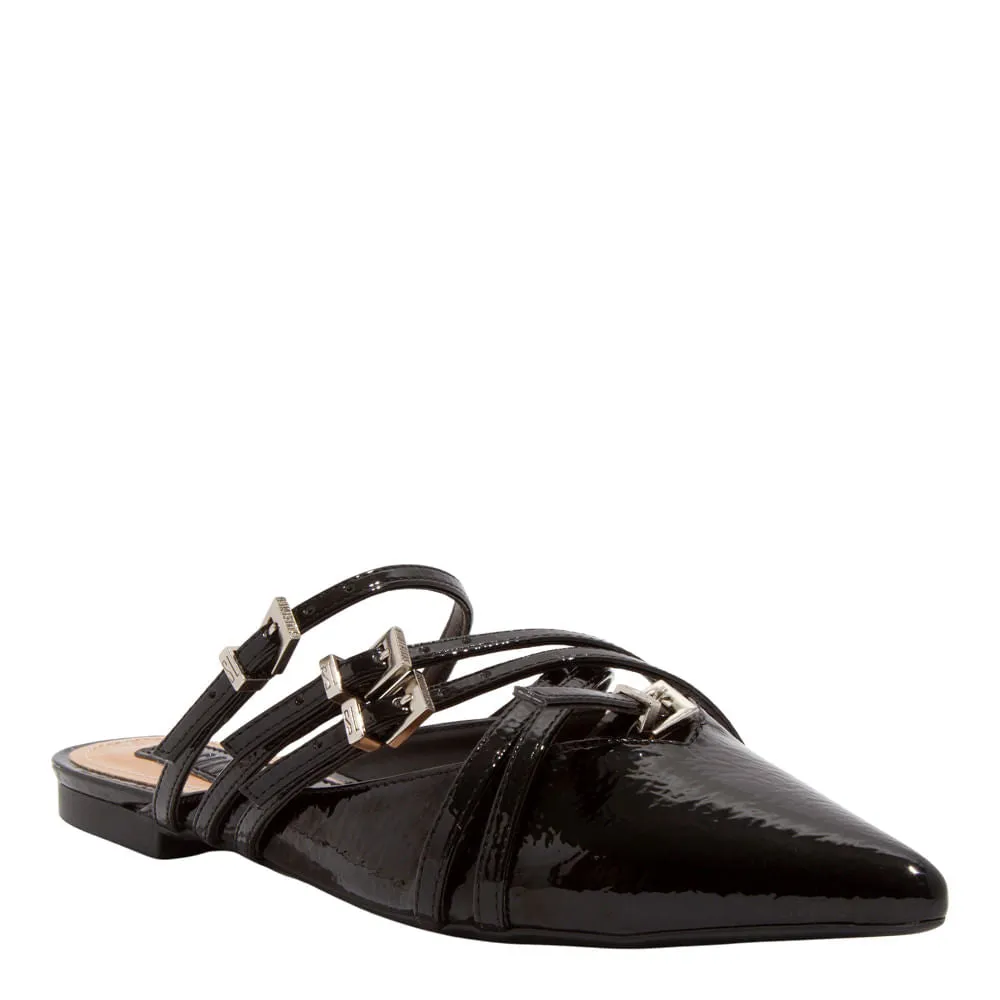 Mule Preto Verniz Glossy Santa Lolla Bico Fino Fivelas