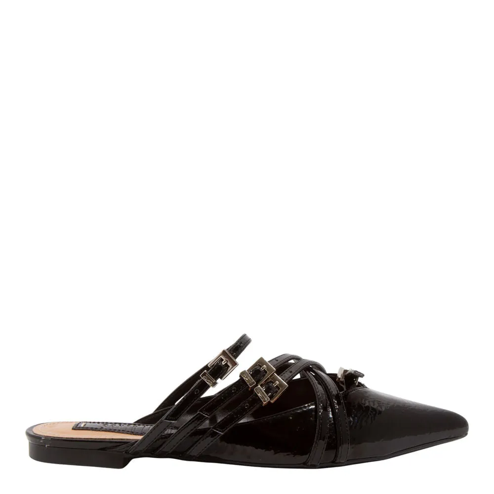 Mule Preto Verniz Glossy Santa Lolla Bico Fino Fivelas
