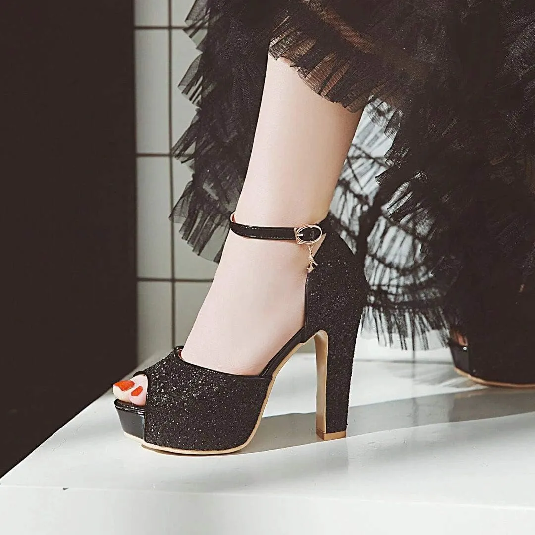 NUANXIN Sequin High Heel Sandals