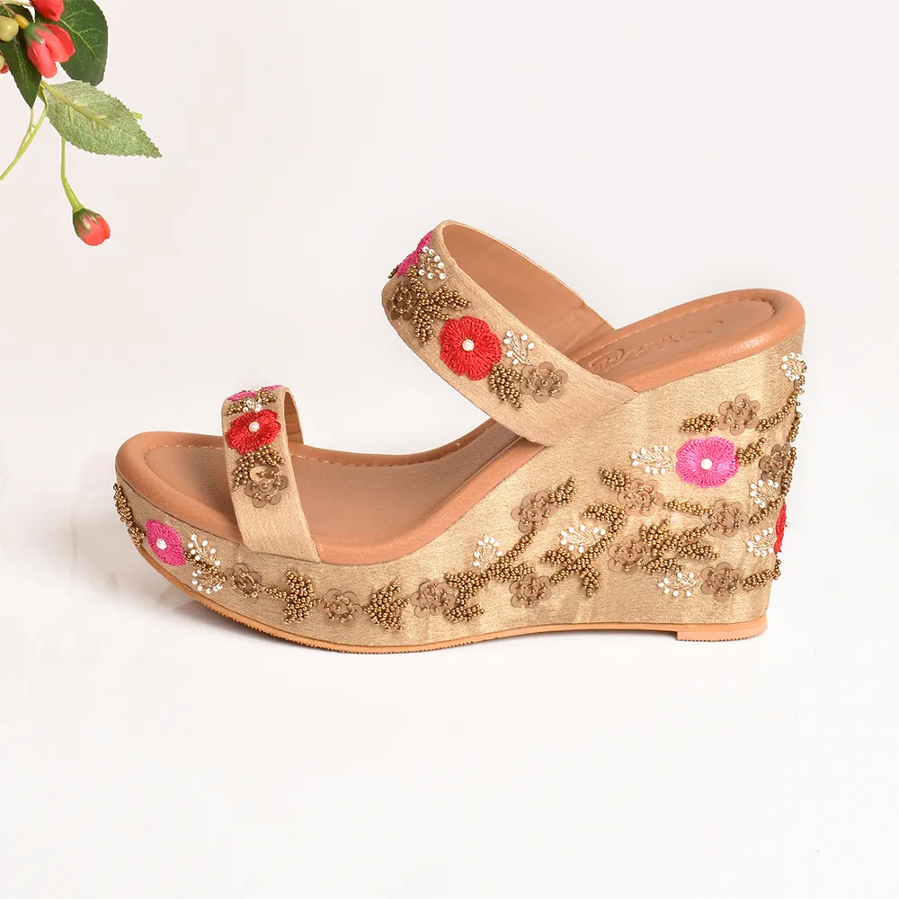 Nude Flower Bloom Wedges