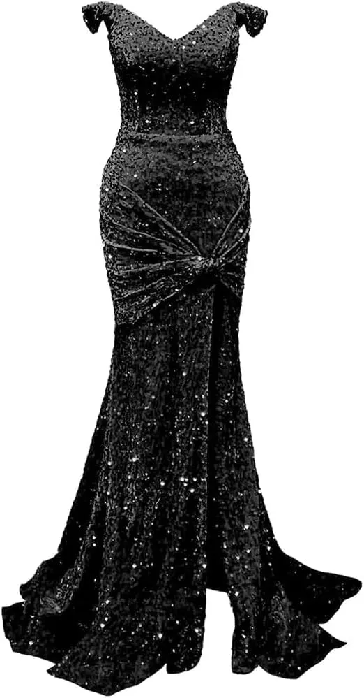 Off Shoulder Mermaid Prom Dresses 2024 Sequin Bodycon Dresses for Women 2024 with Slit