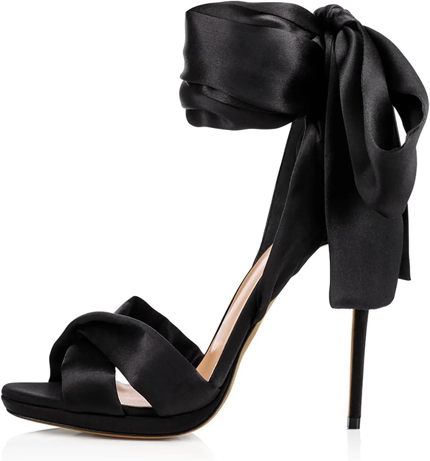 Open Toe High Heels Sandals for Womens Bows Straps Stiletto High Heel Party Sandals Satin Cloth Sexy Party Round Toe Pumps Shoes Classic Dress Sandals