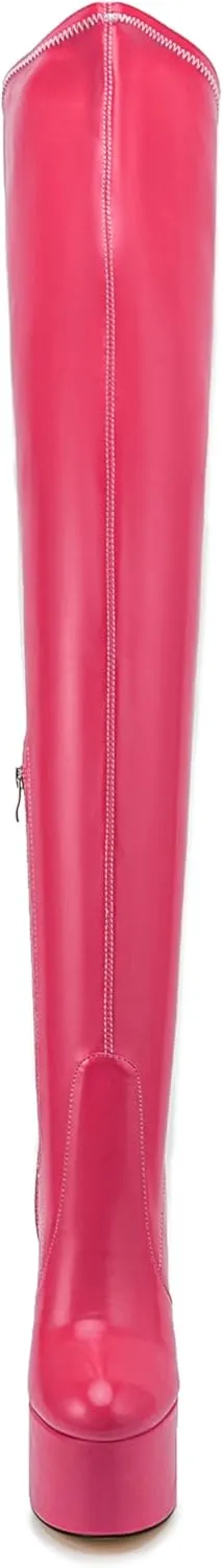 Over the Knee Platform Boot - Metallic Boot for Women Round Toe Chunky Heel Sequin Leather Thigh High Boot