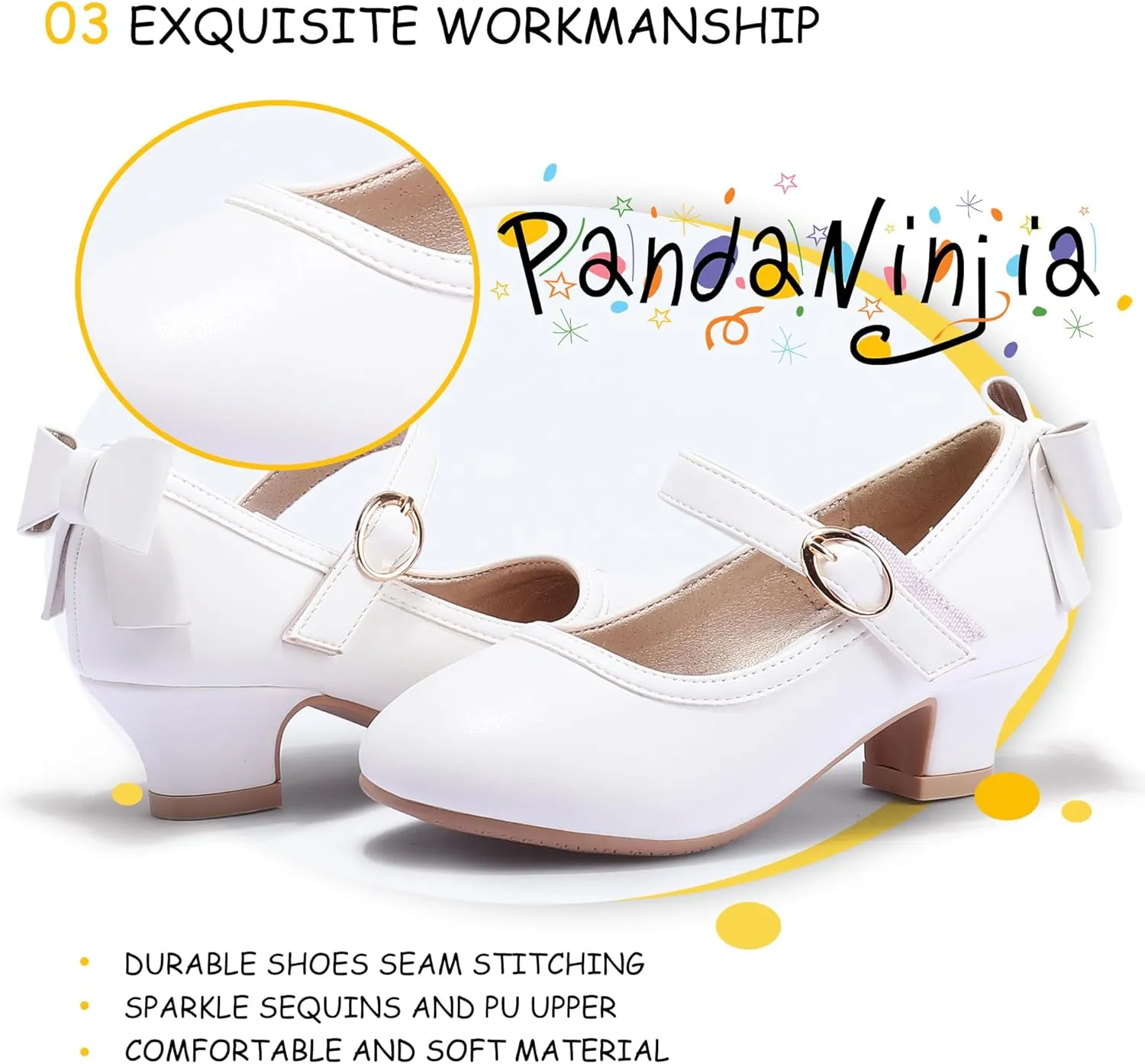 PANDANINJIA Girls Toddler/Little Kid Jada Dress Mary Jane Pumps Bow Low Heels Party Wedding Princess Shoes