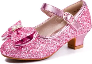 PANDANINJIA Girls Toddler/Little Kid Jada Dress Mary Jane Pumps Bow Low Heels Party Wedding Princess Shoes