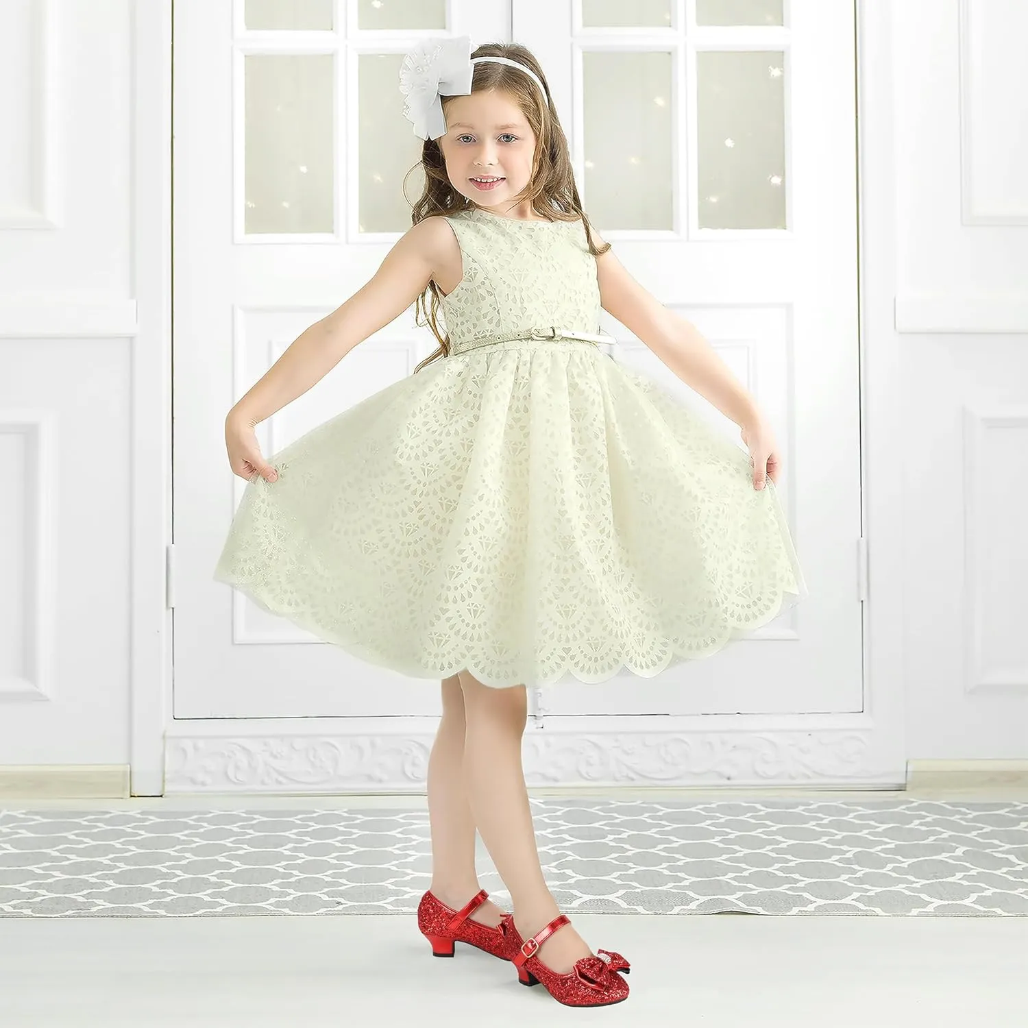 PANDANINJIA Girls Toddler/Little Kid Jada Dress Mary Jane Pumps Bow Low Heels Party Wedding Princess Shoes
