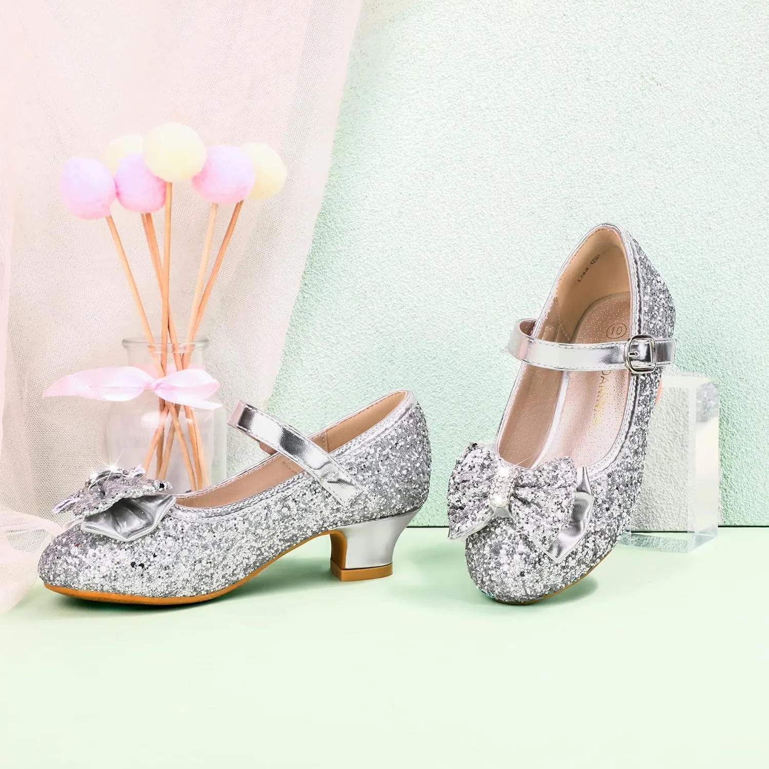 PANDANINJIA Girls Toddler/Little Kid Jada Dress Mary Jane Pumps Bow Low Heels Party Wedding Princess Shoes