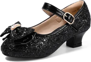 PANDANINJIA Girls Toddler/Little Kid Jada Dress Mary Jane Pumps Bow Low Heels Party Wedding Princess Shoes
