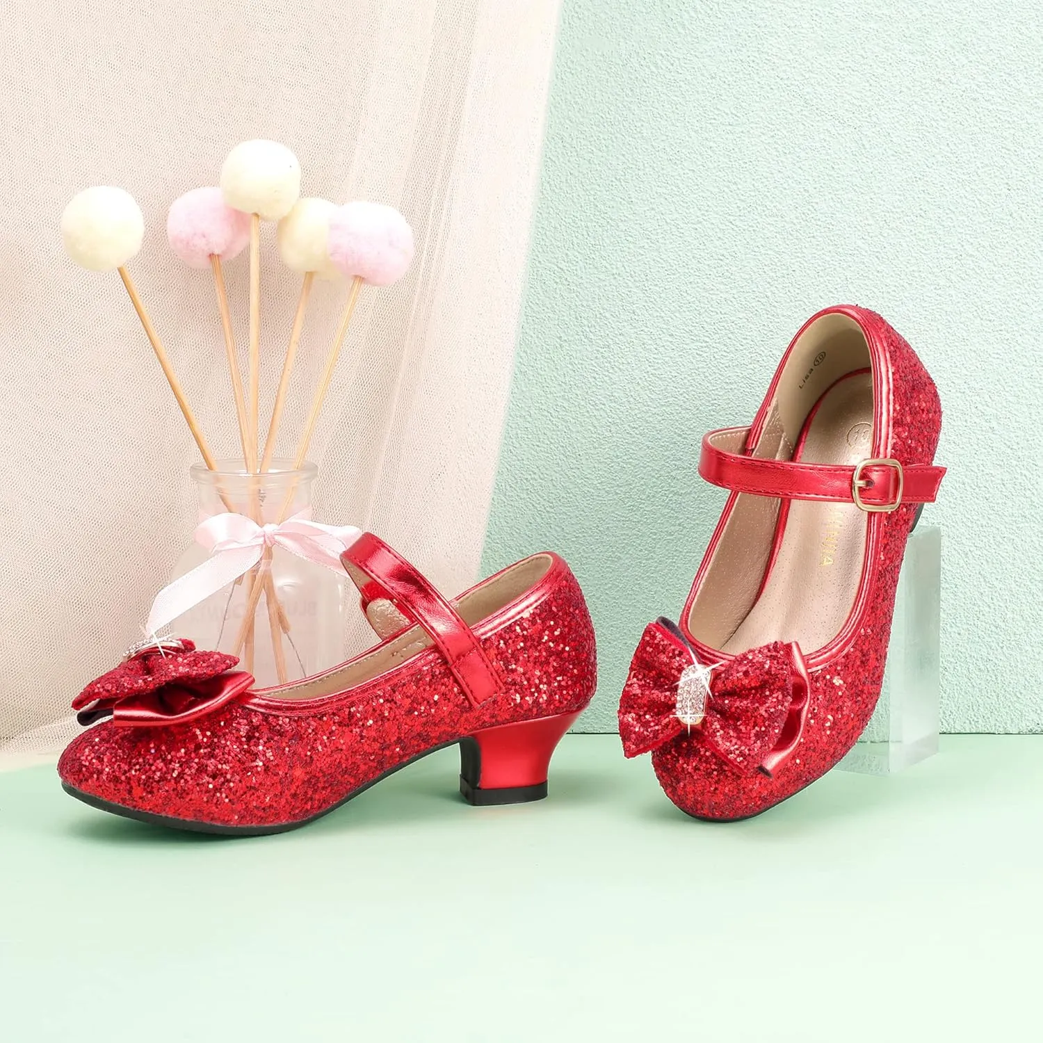 PANDANINJIA Girls Toddler/Little Kid Jada Dress Mary Jane Pumps Bow Low Heels Party Wedding Princess Shoes