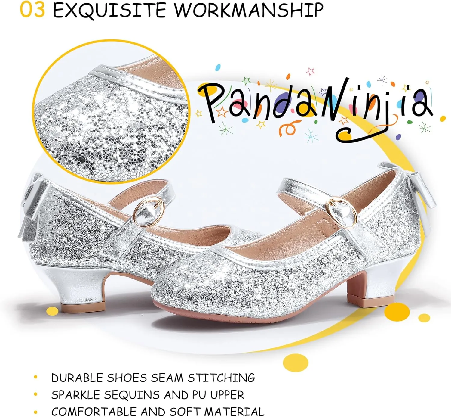 PANDANINJIA Girls Toddler/Little Kid Jada Dress Mary Jane Pumps Bow Low Heels Party Wedding Princess Shoes