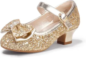 PANDANINJIA Girls Toddler/Little Kid Jada Dress Mary Jane Pumps Bow Low Heels Party Wedding Princess Shoes