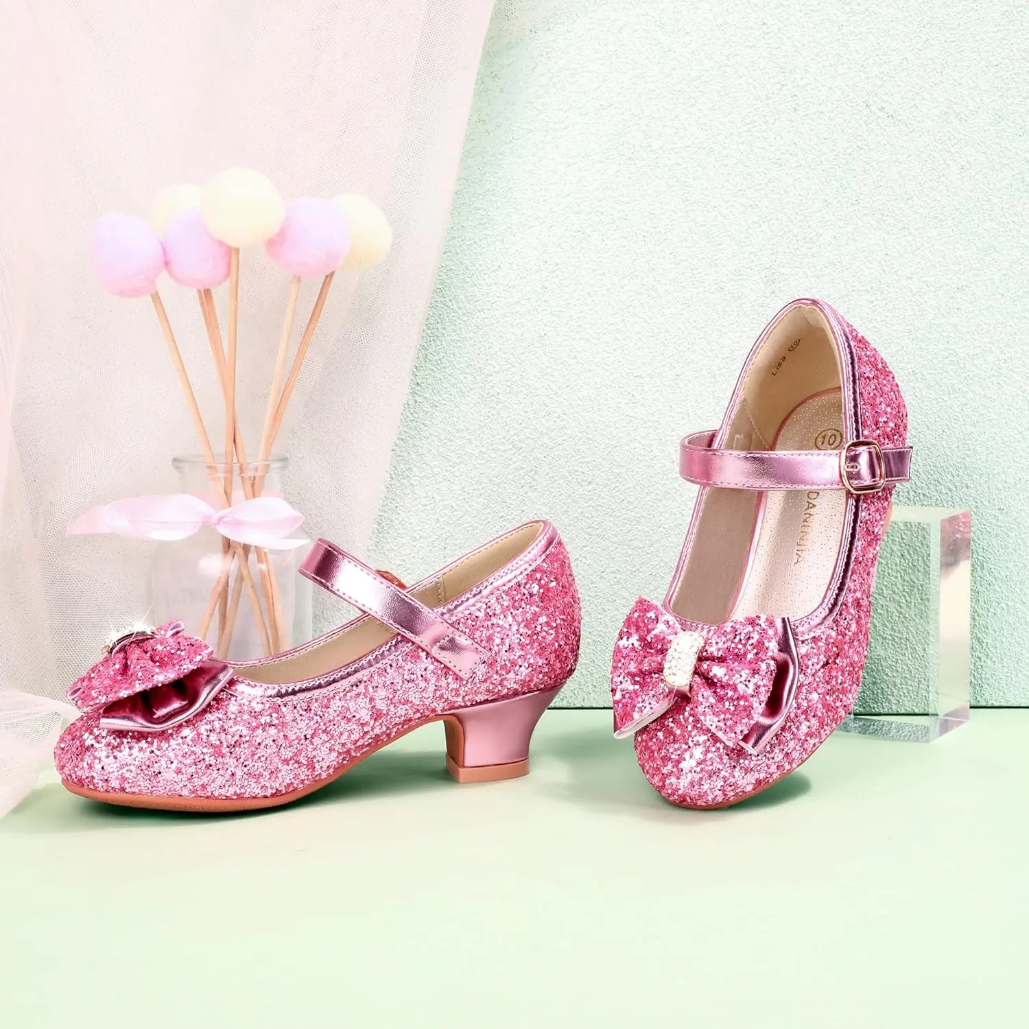 PANDANINJIA Girls Toddler/Little Kid Jada Dress Mary Jane Pumps Bow Low Heels Party Wedding Princess Shoes